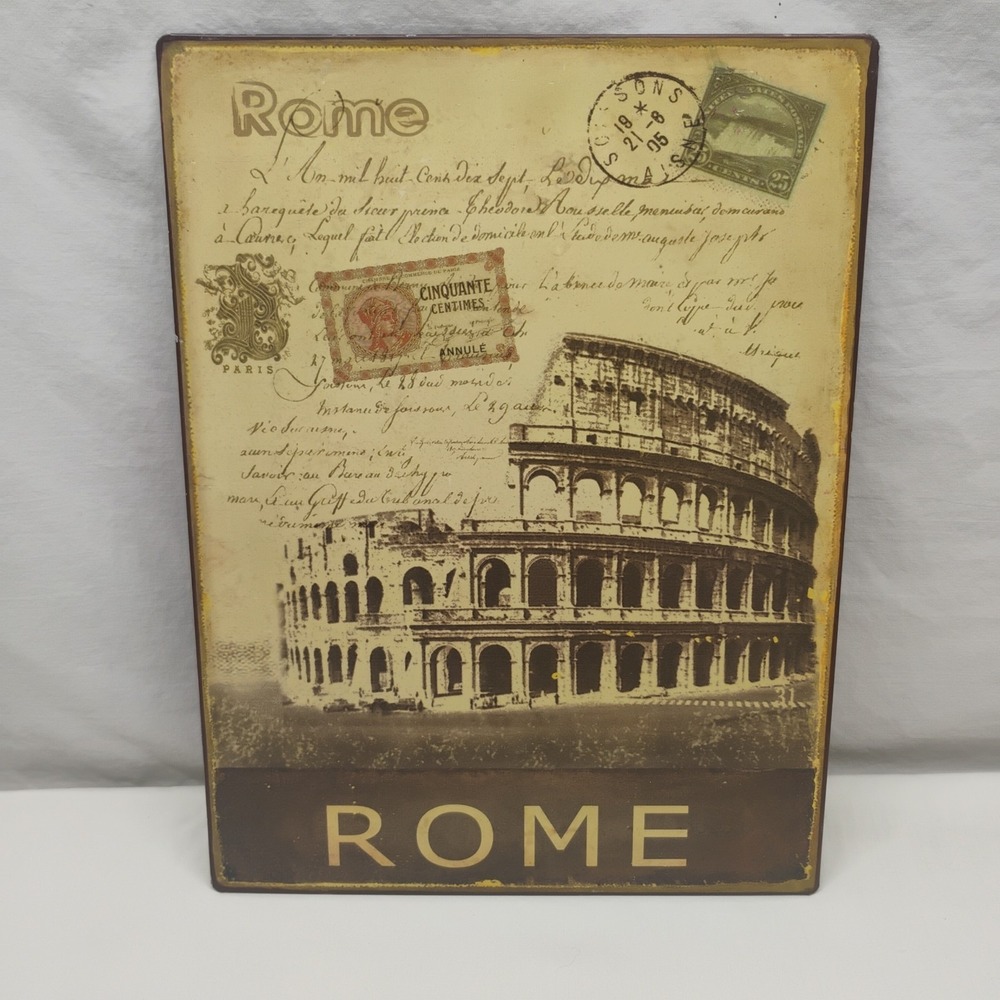 Hobby Lobby ROME Collesseum Metal Sign Retro Faux Vtg 10.25x13.5 Wall Decor Room